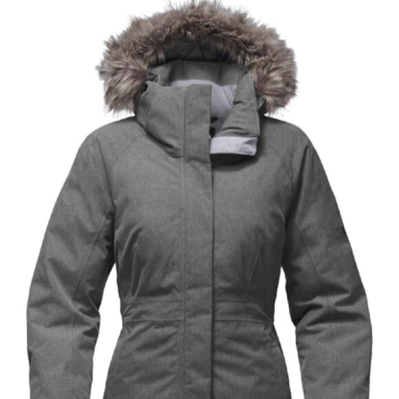 Grey Down Winter Arctic Coat with Hood and Removable Fur Fringe, Large - Picture 4 of 7